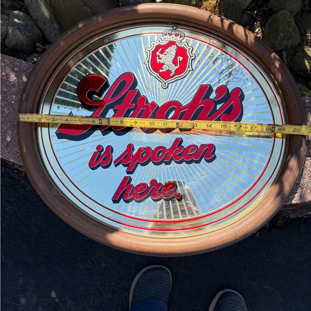 Branded Round Wall Mirror in Red and Gold